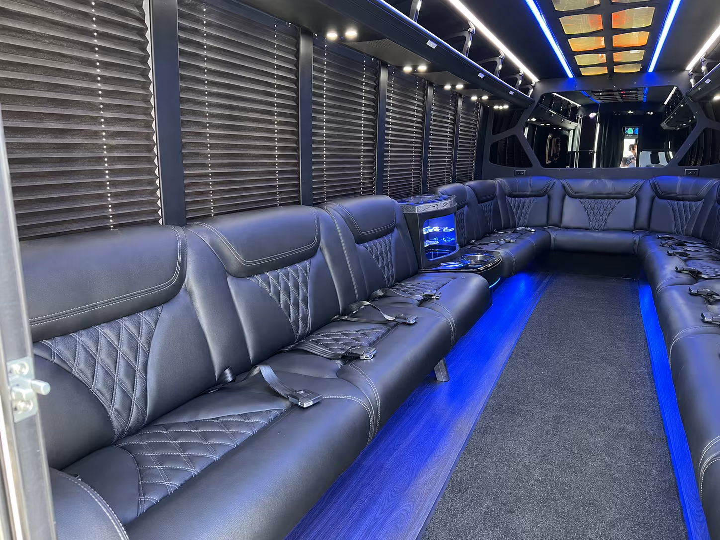 Passenger seating aboard a party bus rental serving Tacoma
