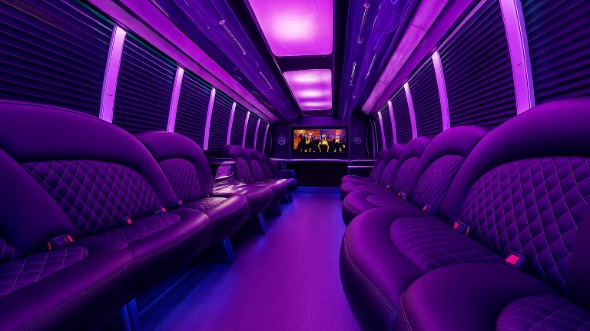 Interior of Charter Bus Company Auburn's 50 Passenger Party Bus in Auburn